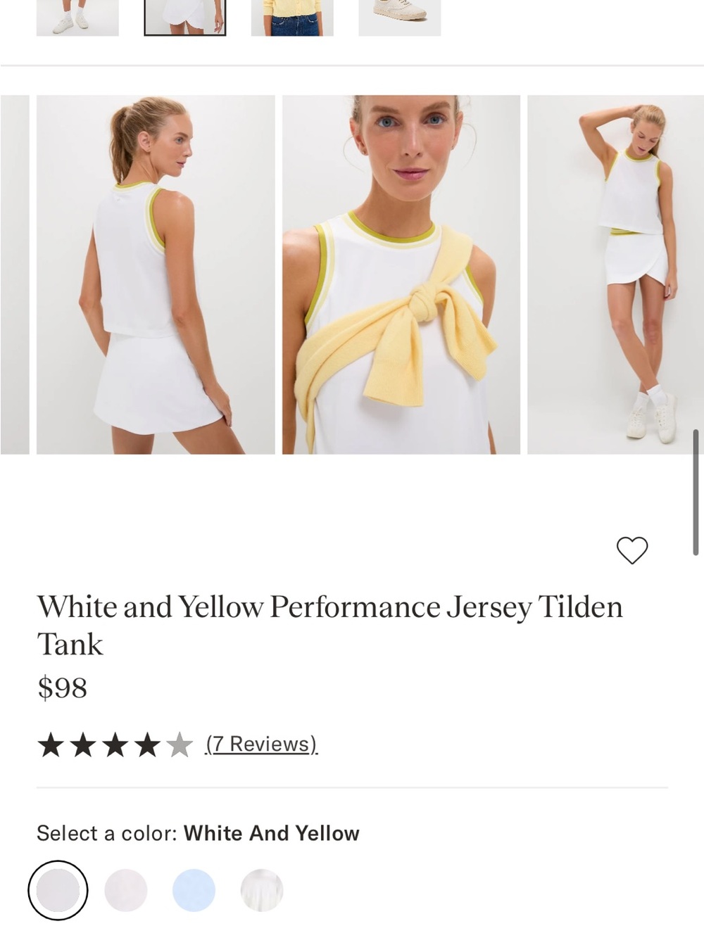 Tnuck Sport Tilden Performance Tank - White with Yellow Trim size m